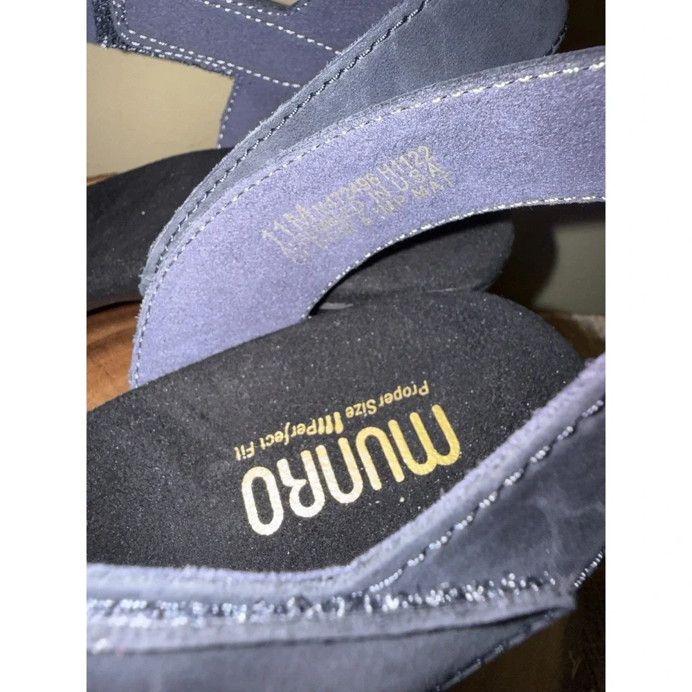 Munro Lucia Sandals Blue Nubuck Straps Low Cone Heels Women Comfort Size 11M